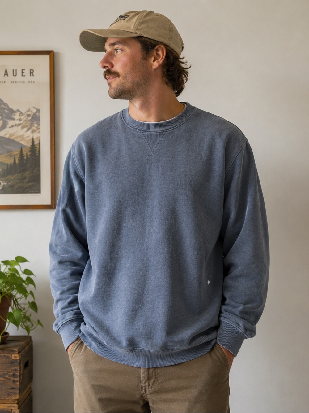 Vintage 90s Eddie Bauer Men’s Large Crewneck Sweatshirt Faded Blue